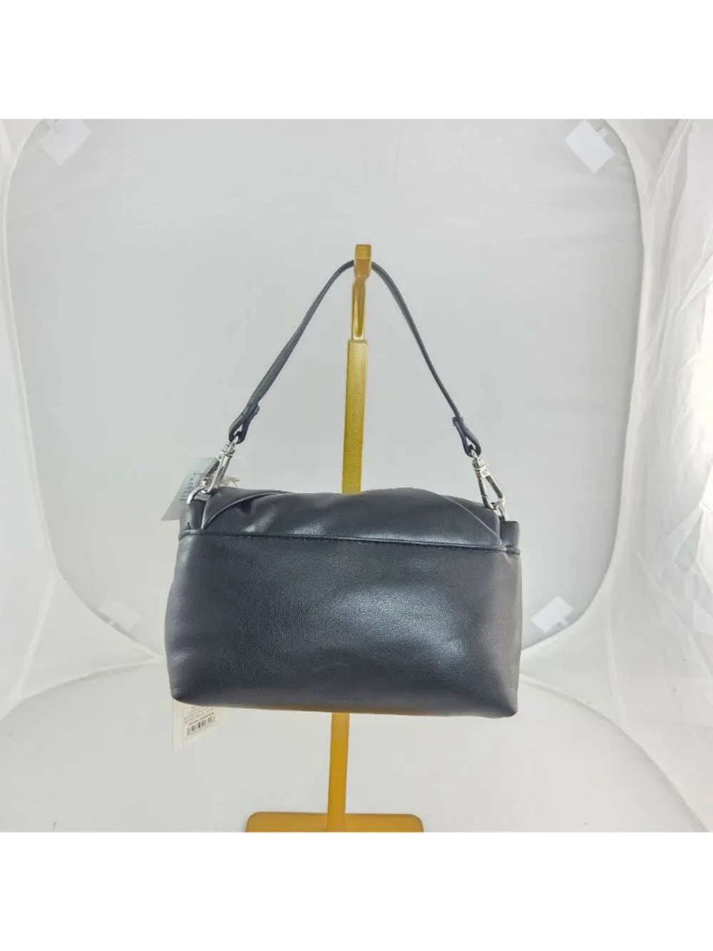 Black Faux Leather Micro Nano Satchel Chain A New Day Soft Puffy Magnetic Close